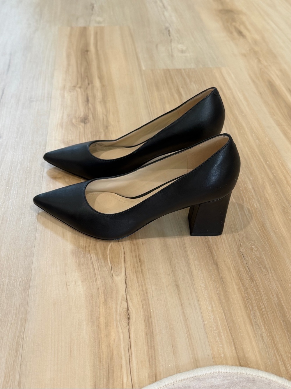 Classic Black Pointed Block-Heel Pumps